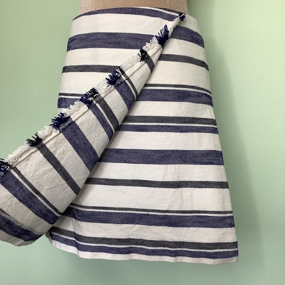 Ann Taylor LOFT Woven Cotton Blanket Short Wrap Skirt Stripes Fringe - Picture 5 of 16